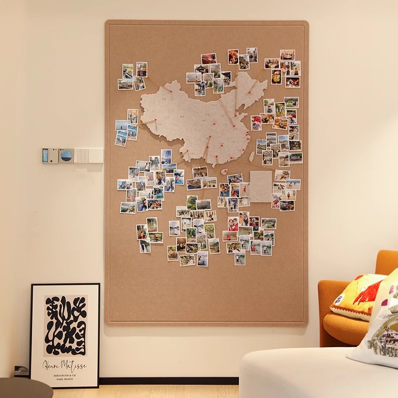 毛毡中国地图旅行照片墙足迹打卡世界软木旅行地图标记墙版吸毛毡