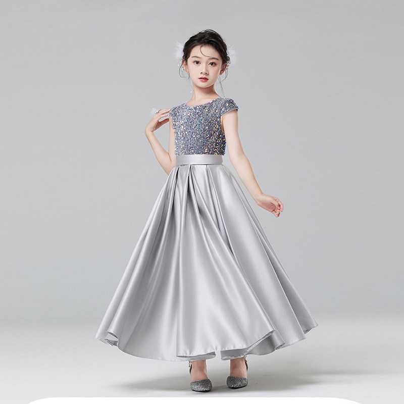 儿童演出服小学生合唱比赛服朗诵女童主持人钢琴表演乐团灰色礼服