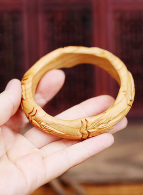 肥城桃木手镯女款手环手工雕刻民族风木质雕花手镯女饰品情侣镯子