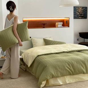 款 日织西川 立体提花纯棉四件套民宿风浮雕色织全棉床单被套四季
