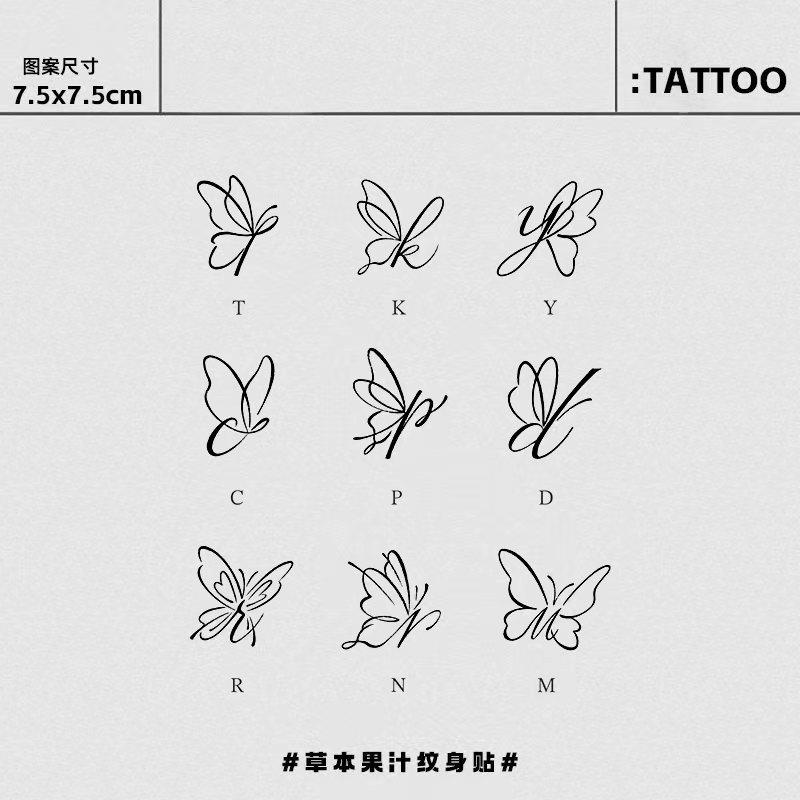 字母蝴蝶 草本纹身贴新款半永久氛围感男女刺青DIY小清新手指贴纸
