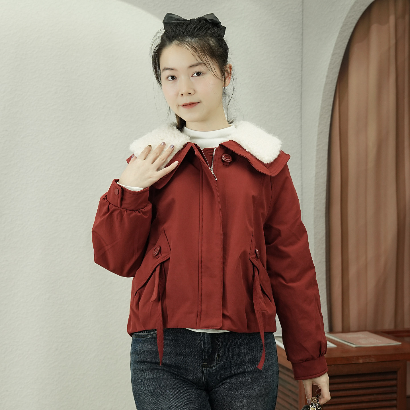 马年新年衣服女韩版派克服棉质防水貂绒翻领保暖外套2025冬季新品
