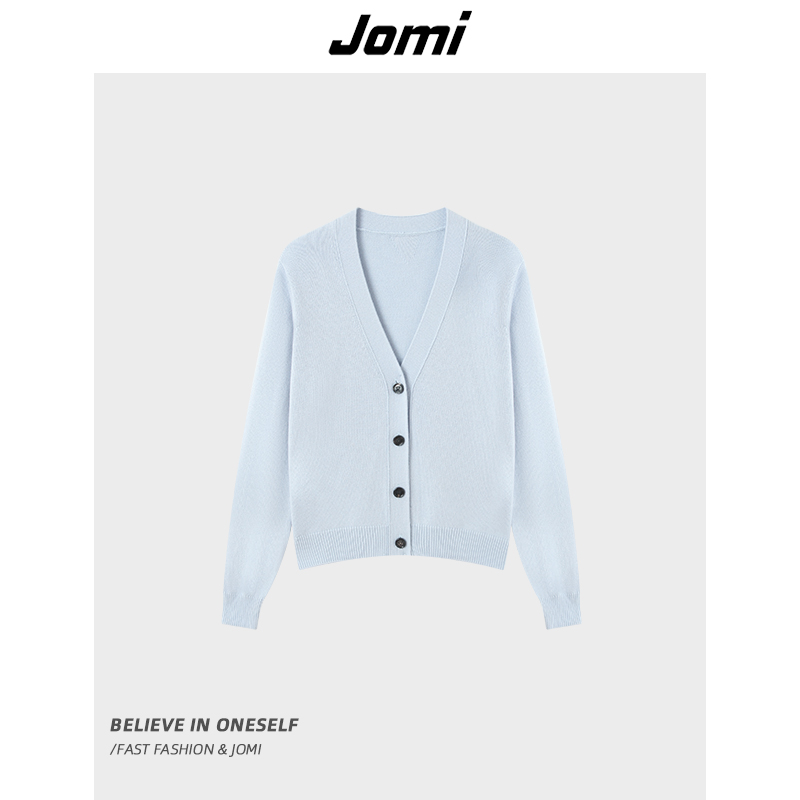 《仙仙专属》JOMI秋季V领针织开衫女纽扣拼接外套J9424C60084