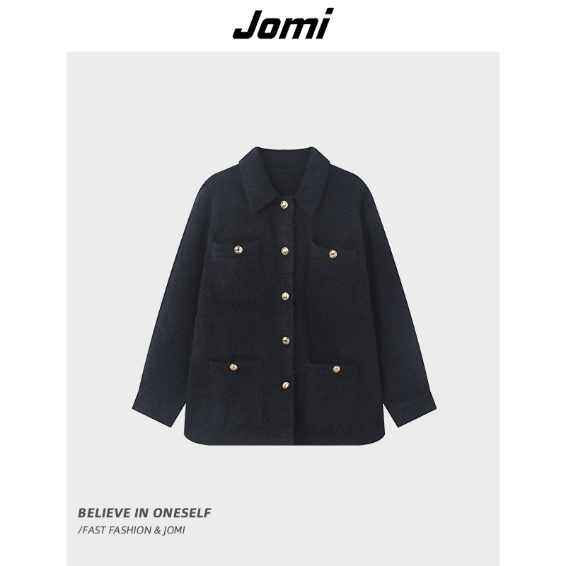 JOMI复古金属扣开衫外套女宽松遮肉秋季新款休闲夹克