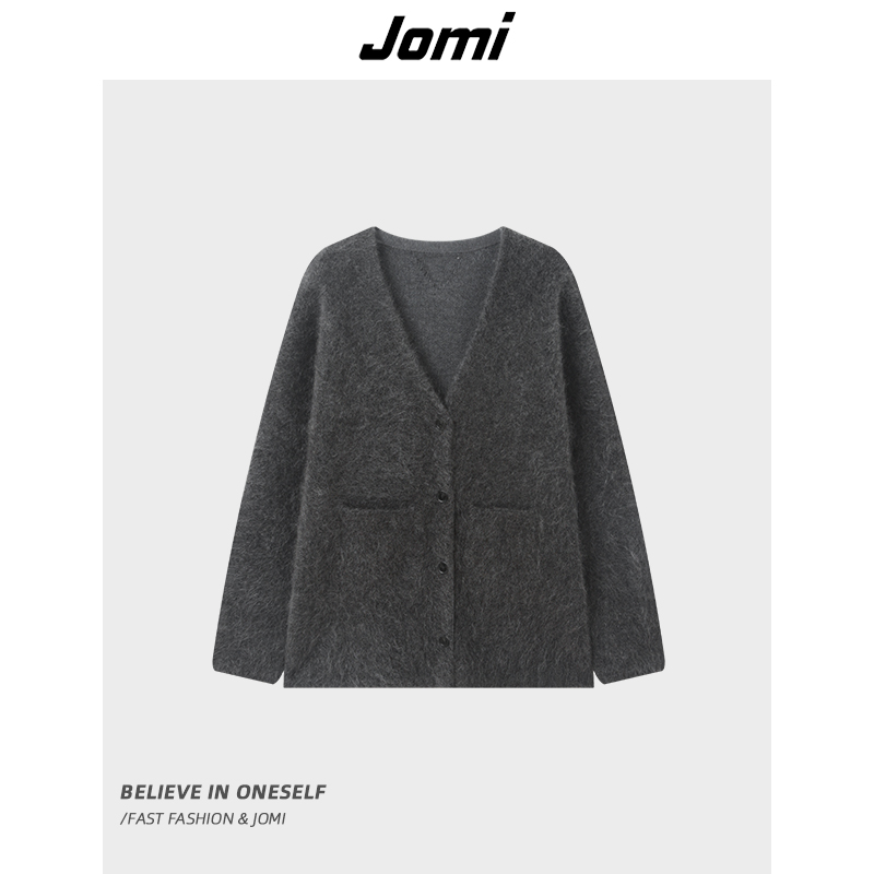 《仙仙专属》JOMI秋季新款宽松V领开衫女韩版针织外套J9423C19574
