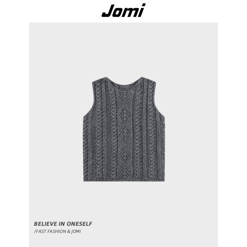复古设计感圆领针织背心无袖百搭上衣