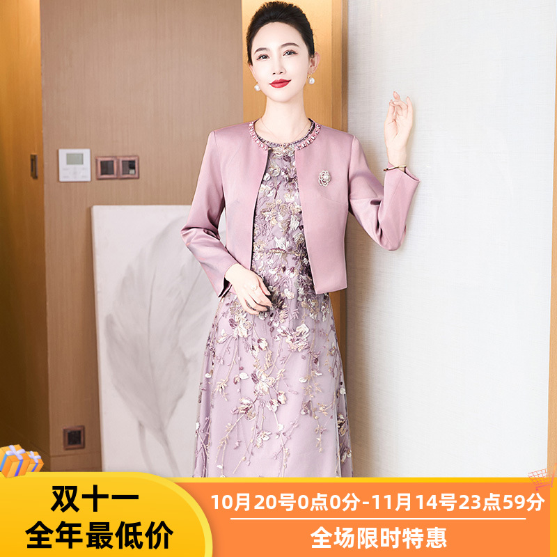 12月份喜婆婆圆领喜妈妈婚宴礼服