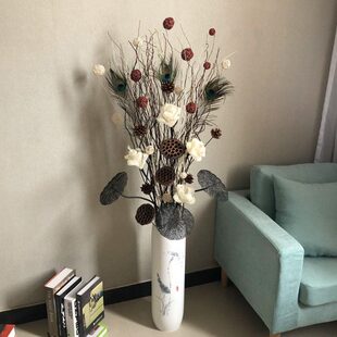 干树枝装饰干花束欧式插花客厅落地装饰花仿陶瓷大花瓶电视柜摆件