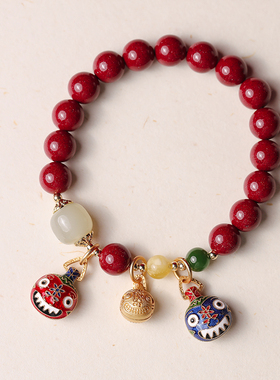 天然原矿高含量朱砂紫金砂t手串原创设计国风古风吞金兽手链礼物