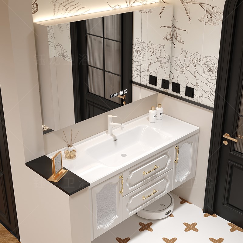 法式复古浴室柜组合陶瓷一体盆洗漱台卫生间M洗脸池岩板热弯洗手