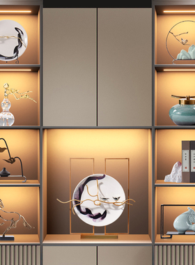 新中式装饰摆件高端客厅酒柜玄关博古架I样板间创R意家居软装工艺