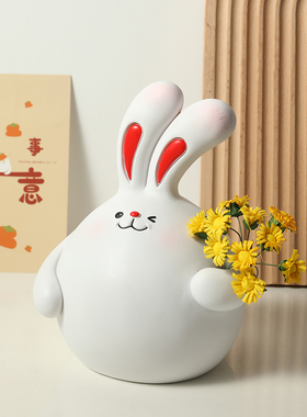 创意兔子捧花花瓶摆件玄关电视鞋柜客厅书L餐桌插花乔迁家居装饰