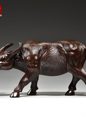 木雕水牛摆件实木质雕刻十二v生肖牛家居客厅办公室装饰红木工艺