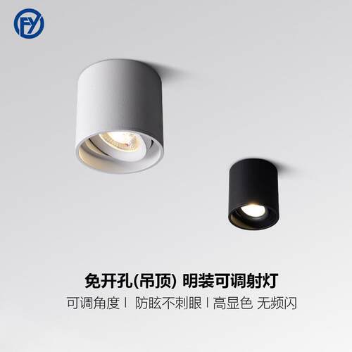 明装圆形射灯led筒灯 吸顶可调角度防眩免开孔家用阳台客厅无主灯