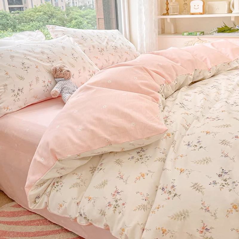 田园风小清新f四件套四季通用水洗棉双人被单被套宿舍床单人三件