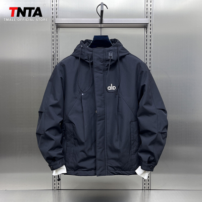 连帽冲锋衣外套男士2025新款秋冬季加厚宽松工装夹克棉服男款冬装