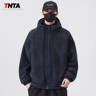 双面摇粒绒连帽冲锋衣外套男士2025新款冬季加绒加厚宽松冬装男款