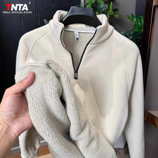 半拉链驼绒男卫衣男士2025新款冬季加绒加厚抓绒衣保暖打底衫男款