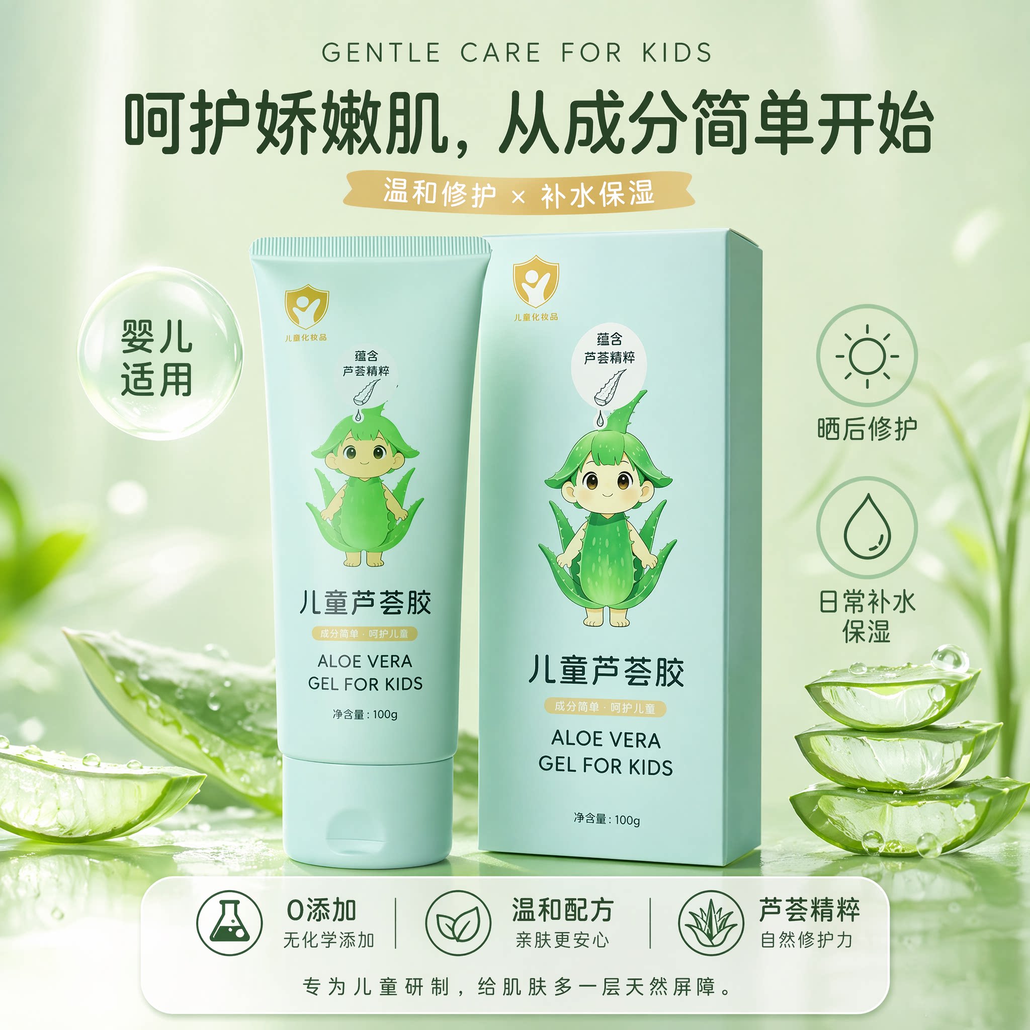 暨可复儿童芦荟胶100g婴幼儿清爽舒缓补水保湿润肤乳