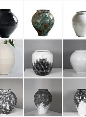 现代黑白陶瓷复古插花花器样板间C售楼处客厅餐厅酒店大堂装饰摆