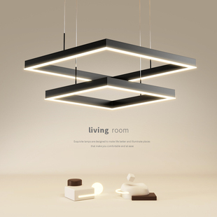 客厅吊灯2023年新款 现代简约大气灯具极简方N形饭厅灯北欧客厅主