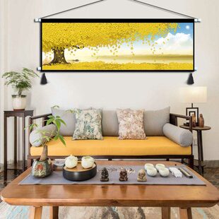 新中式发财树挂毯吉祥如意挂画客厅背景墙壁画装饰画中国风简约画