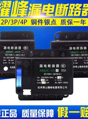 AB62C 32A 40A 63A 萧山耀峰 漏电断路器 保护器2P 3P 4P三相四线