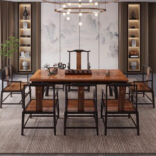 黑檀檀香双拼洽谈茶桌中式实木茶桌椅组合功夫茶台2米4大板泡茶桌