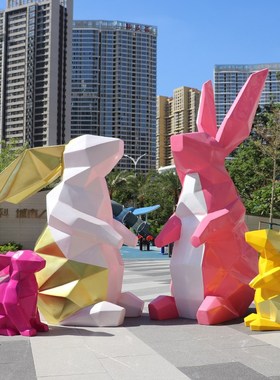 户外网红几何兔子雕塑公园庭院地产商G场楼盘草坪抽象动物装饰摆
