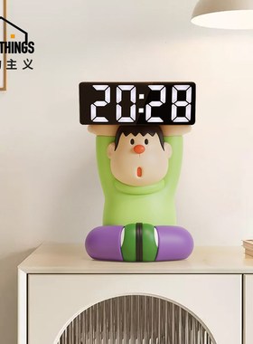 胖虎电子a时钟摆件数字座钟表摆台式桌面台钟玄关客厅电视柜装饰