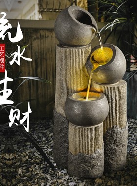 中式流水生财喷泉陶罐摆件户外玄关阳台庭院花P园装饰循环水池景