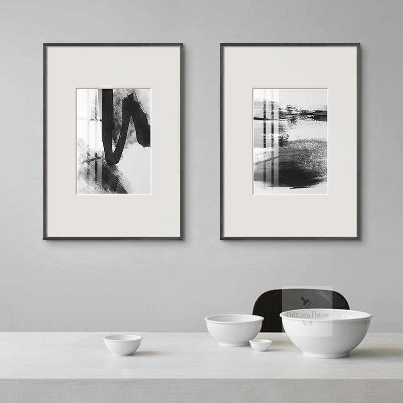 新中式抽b象黑白装饰画餐厅饭厅墙面挂画客厅沙发背景墙壁画床头图片