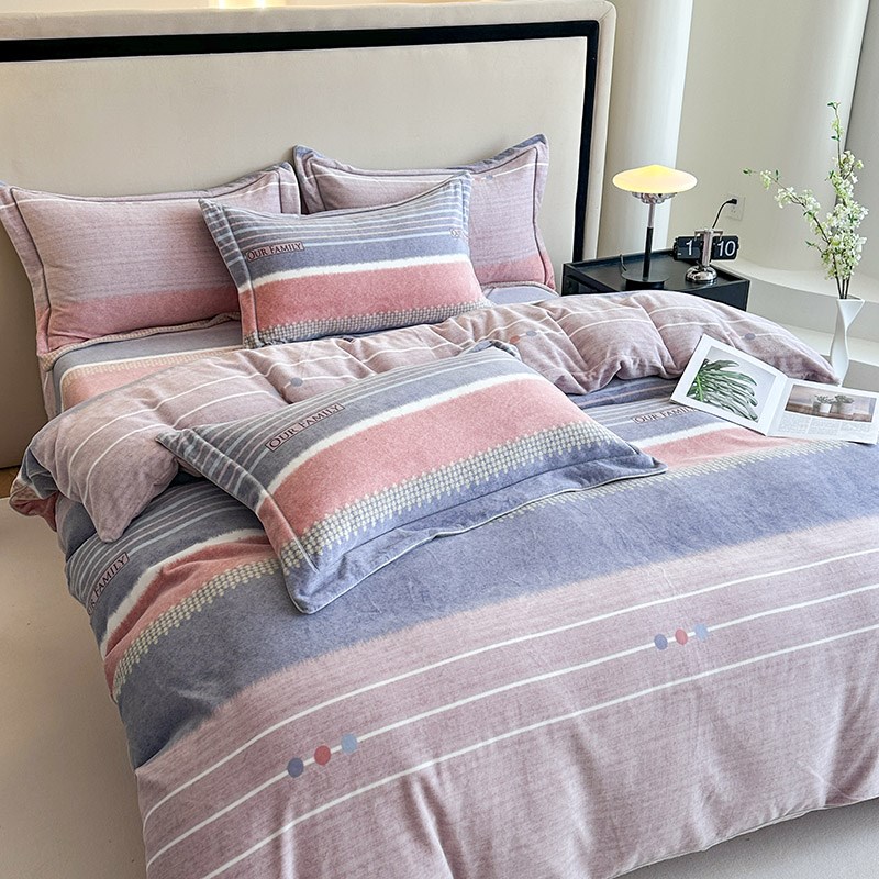 冬季牛奶绒床上四件套珊瑚绒保暖双面绒H床单加厚法兰绒被套不掉