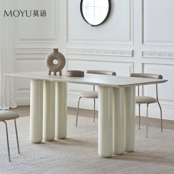 莫语/博恩餐桌 法式奶油风餐桌子现代简约小户型洞石岩板桌椅组合,住宅家具,岩板餐桌,淘宝优惠券,粉丝福利购,淘宝优惠卷