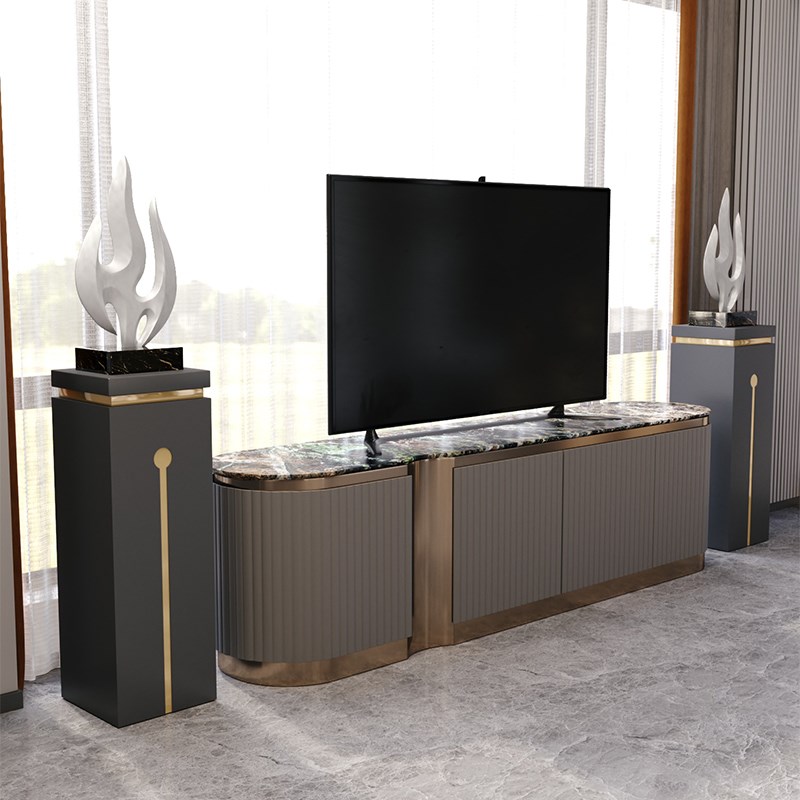 轻奢大理a石落地式花架电视柜旁摆件展台立柱石材墩子玄关盆景底