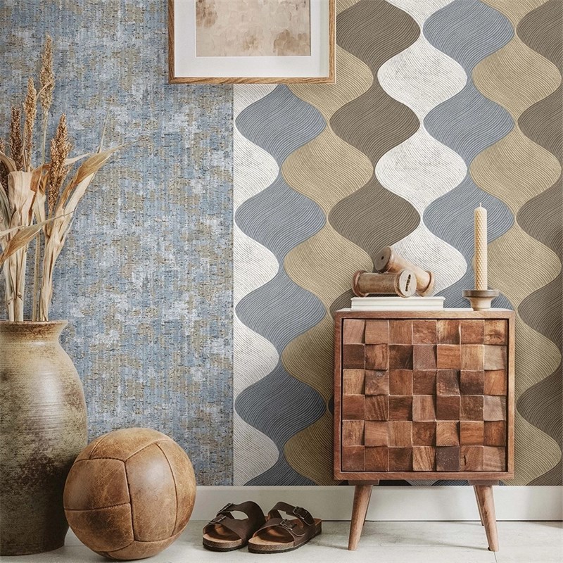 意大利个性墙布壁纸竖形波浪装饰壁B画北欧简约现代轻奢曲线3d墙