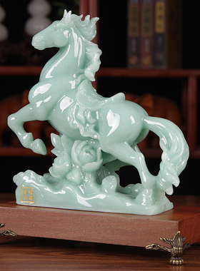 招财玉石马摆件前程似锦生肖马新B中式客厅酒柜玄关装饰办公室摆