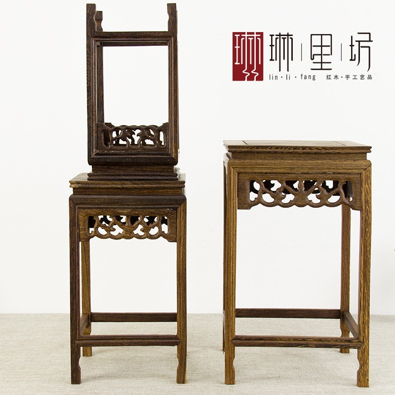 办公小花架鸡翅木中式小花架花几花瓶盆景K架家居实木桌面架子摆