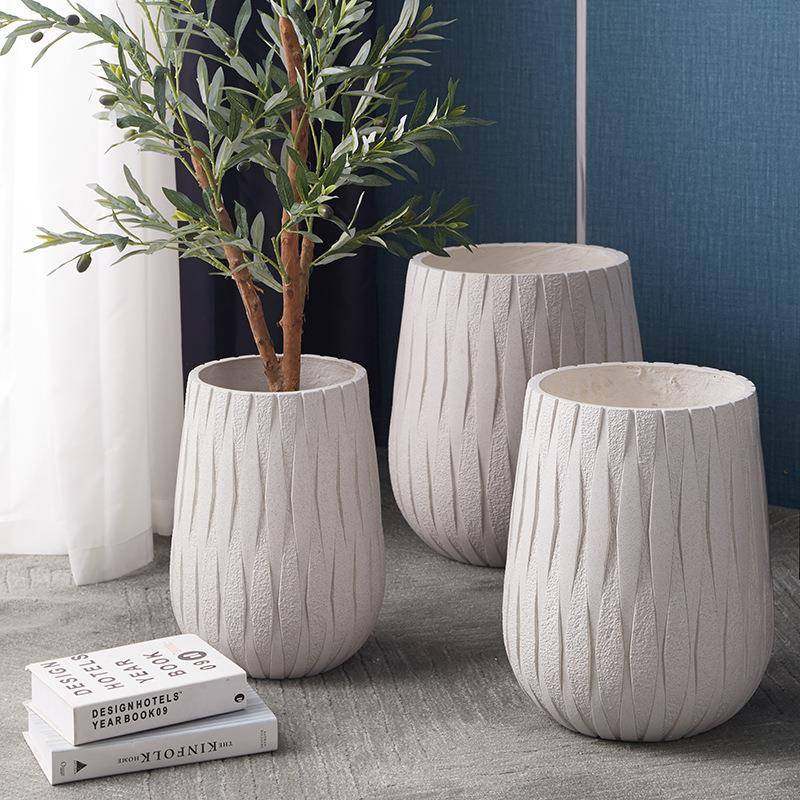镁泥花盆特大号家居商场绿植装饰花器轻奢时尚新款落地浮雕盆面