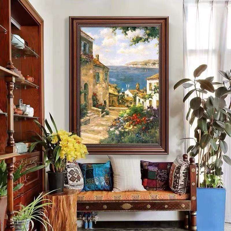 欧式复古椭圆形框画客厅壁画美式轻奢小众挂画人物高档相框装饰画图片