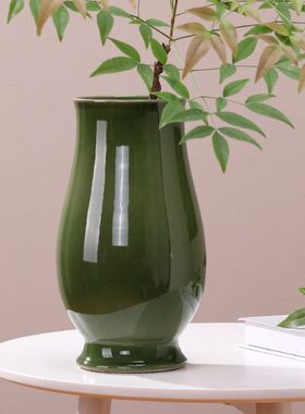 永悦 家居装饰摆件法式中古陶瓷花瓶绿色奶油瓶餐桌插花轻奢器皿