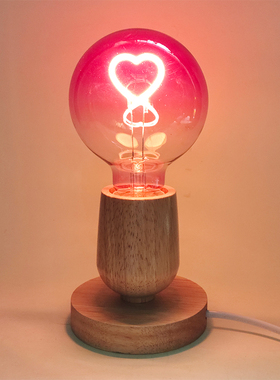 爱迪生粉红色g爱心LED个性创意装饰氛围小夜灯异形软丝囍灯泡喜字
