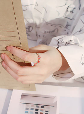 可爱草莓戒指女学生少女s心简约潮日韩网红时尚个性开口指环可调