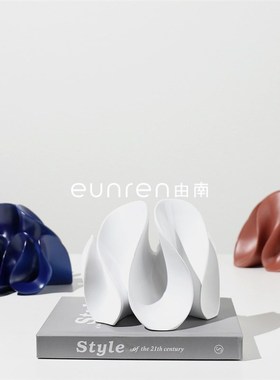 现代轻奢波浪形树脂摆件玄关软装饰G品样板房间酒店民宿家居摆设