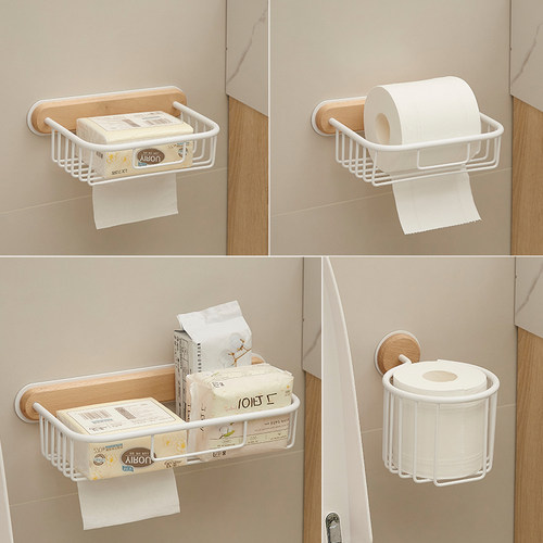 免打孔卫生间纸巾盒浴室洗手间挂卷纸厕所L放抽纸原木风置物架实