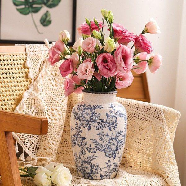 北欧复古青花瓷陶瓷冰裂纹花瓶摆件家具客厅电视柜样板间插花水培,家居饰品,花瓶,淘宝优惠券,粉丝福利购,淘宝优惠卷