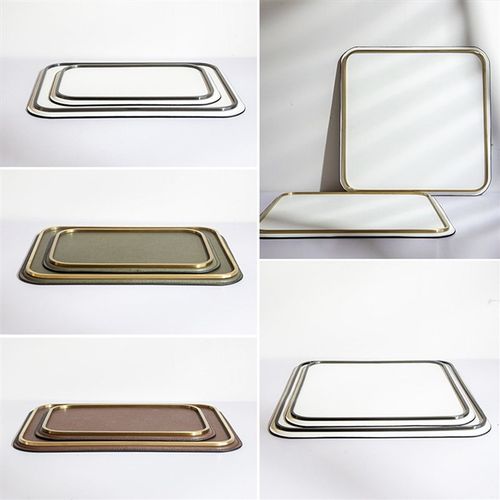 现代简约长方形金属皮r革托盘样板房茶几桌面收纳盘家居饰品摆件