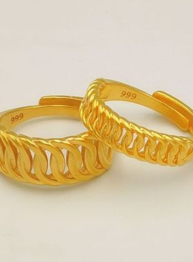 藏族饰品少数民族风新款尼泊w尔马鞭沙金戒指男女情侣镀金开口指