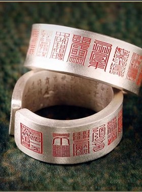 指环S925银活口可调节白银之编L手工福篆戒指男女情侣