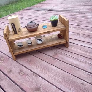 碳烤工艺纯泡桐实木仿古茶杯架茶壶小博古架子收纳柜茶棚茶具架